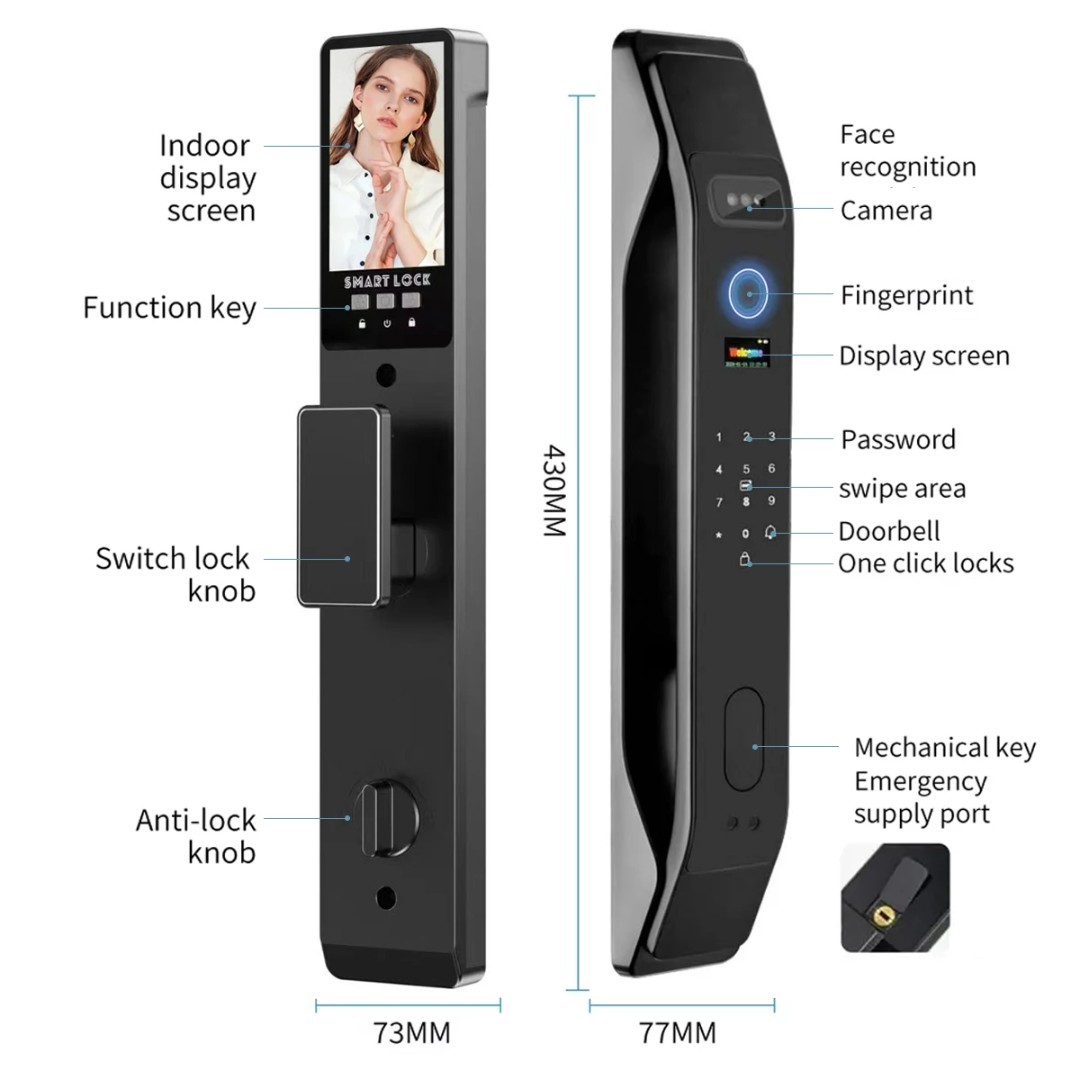 3D Face Recognition Fingerprint Password Smart Door Lock with Camera Security