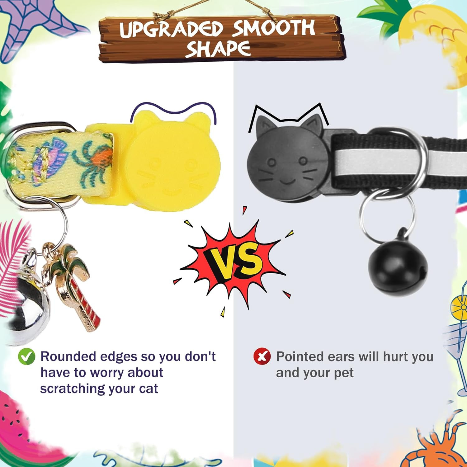 Summer Bow Tie Cat Collar with Bell - Breakaway Safety 3-Pack, Adjustable Bowtie