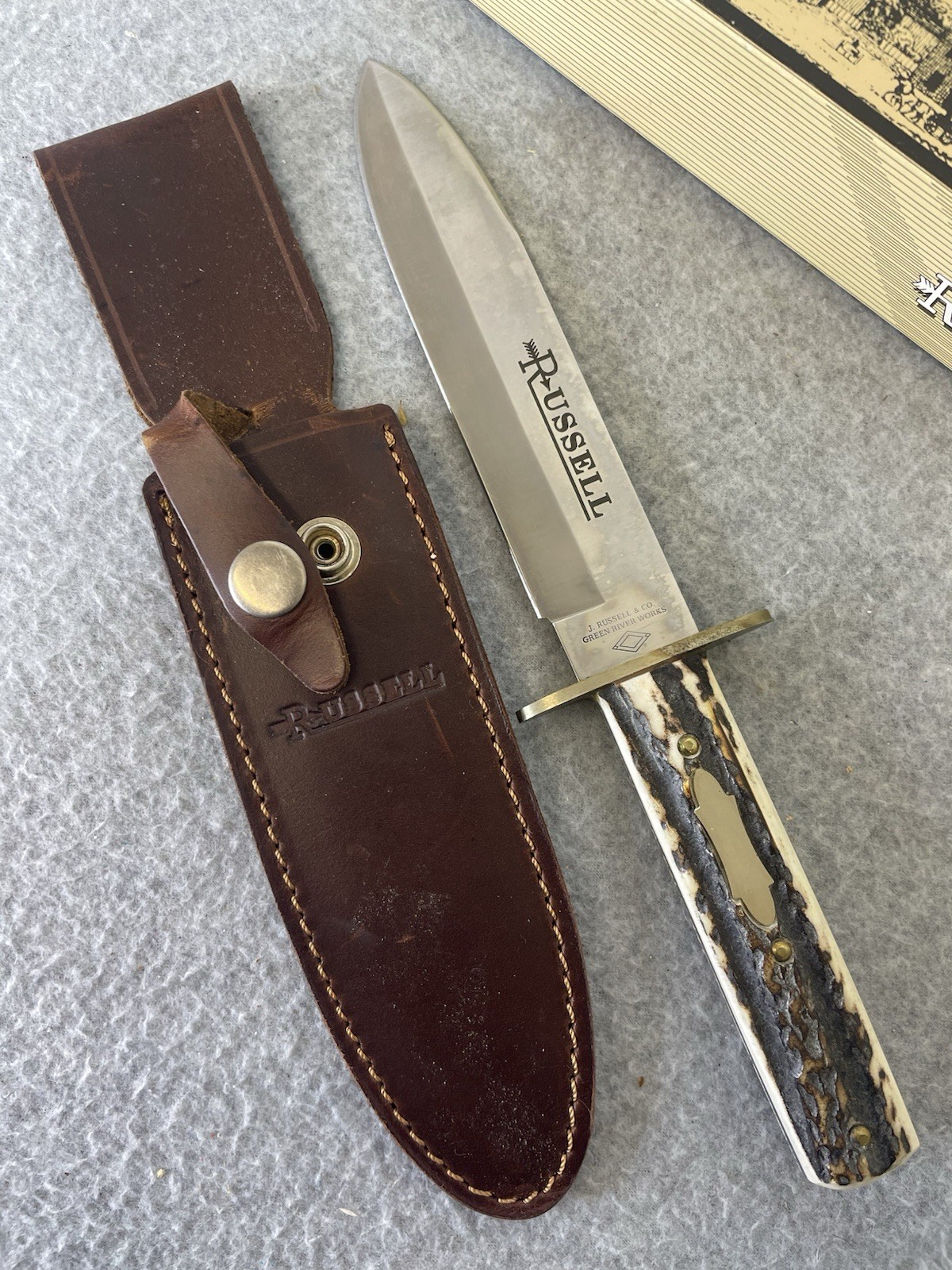 J. Russell Green River Works Argentina Bowie Knife Stag Handle