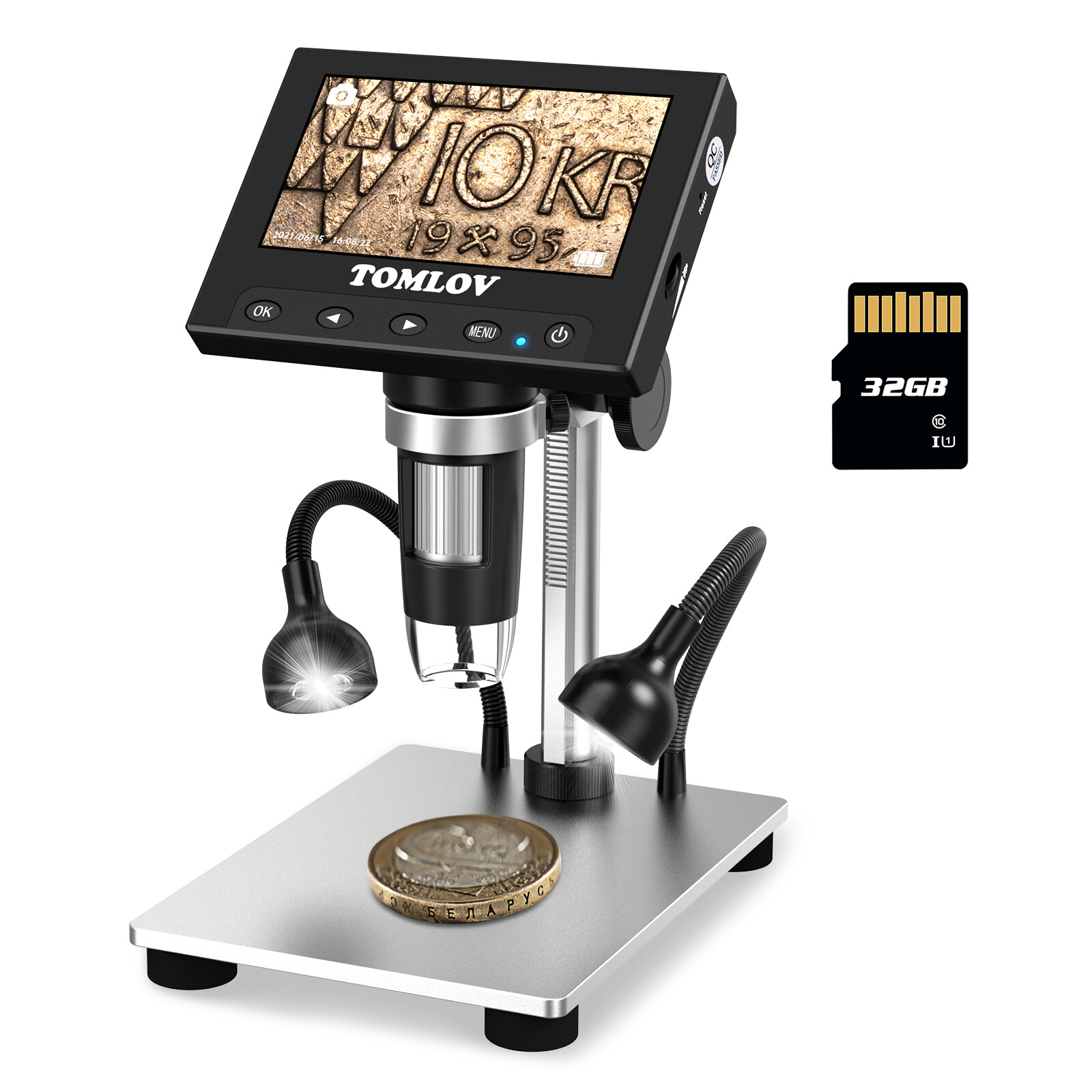 TOMLOV 4.3" Digital Microscope 1000X Coin Microscope 1080P Soldering microscope