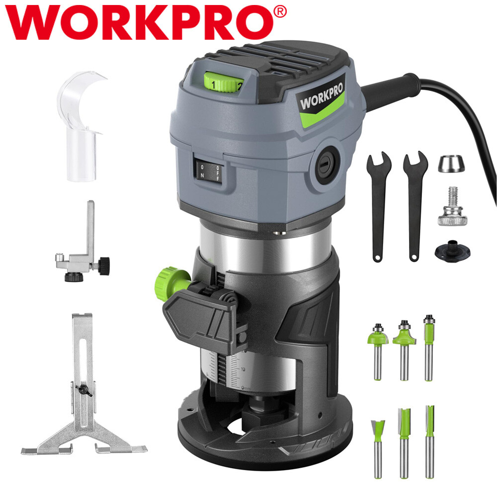 WORKPRO Compact Router Kit 6.5Amp Corded Trimmer Router Tool W/6 Variable Speeds