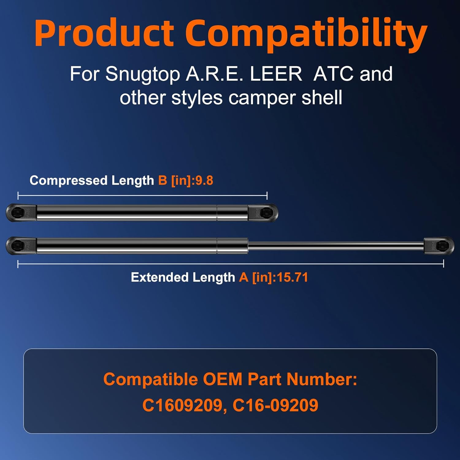 Qty (2) C16-09209 C16-33309 16in 38lb/169N Gas Shock Strut Spring Lift Support,