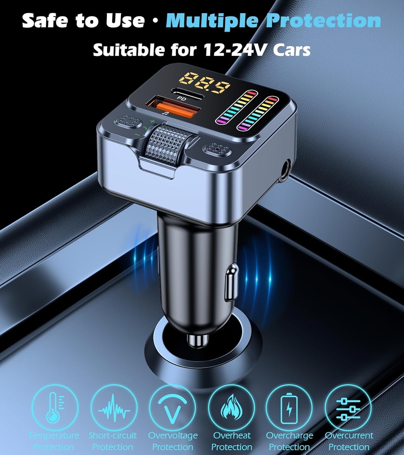 Transmisor Bluetooth 5.3 USB Para Carro Auto Cargador Receptor Adaptor FM Radio