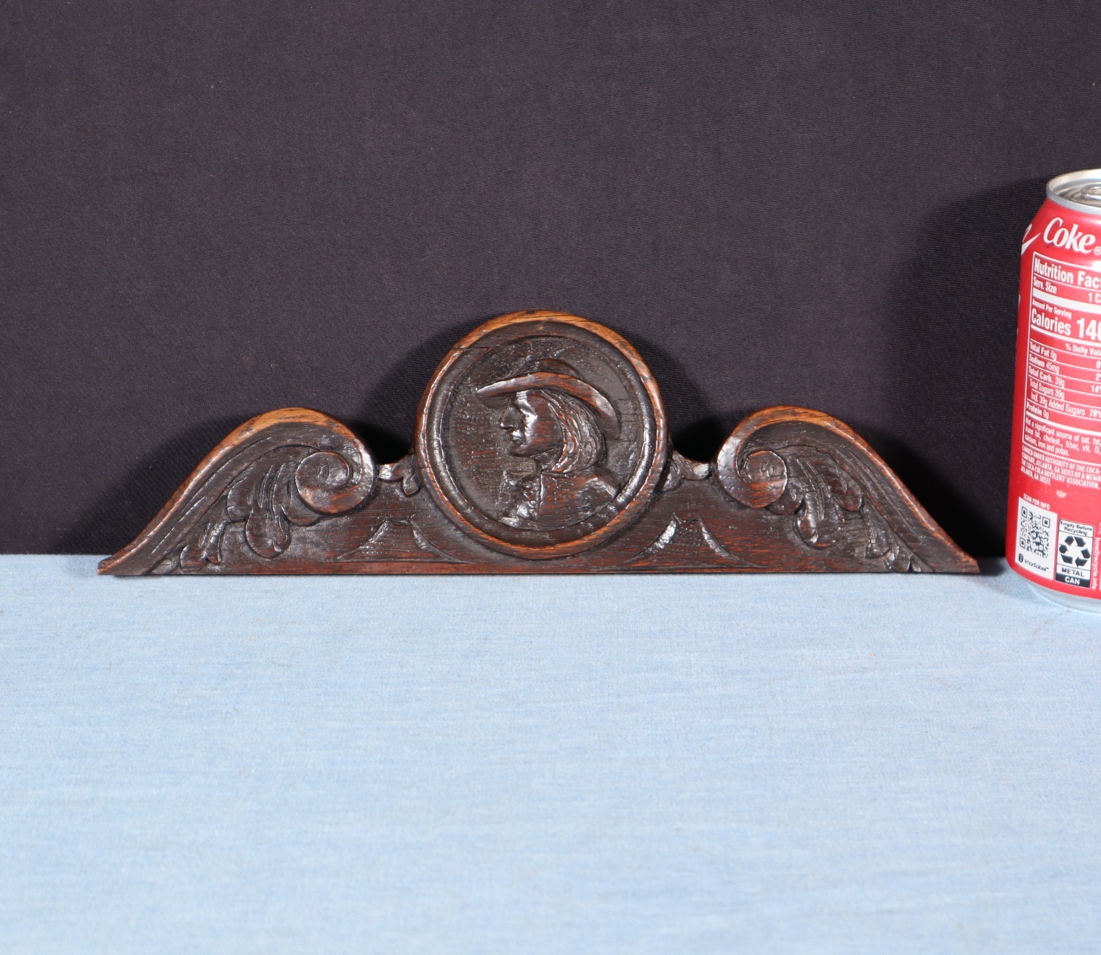 10" Wide Antique French Breton Crest in Solid Chestnut Wood Highly Carved