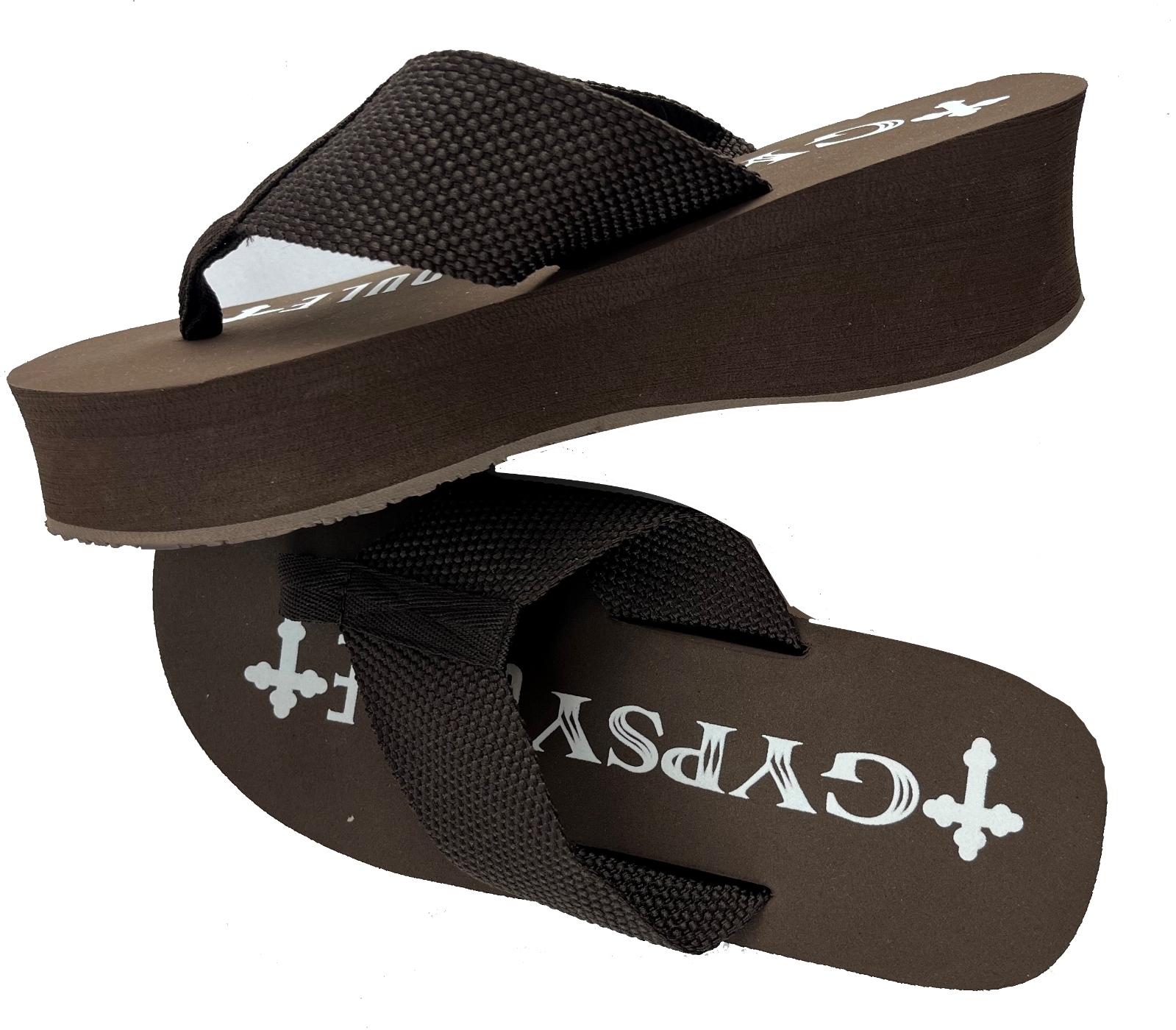 2 Pack Gypsy Soule Platform Wedge Thong Sandals, 2in Heel, Black & Brown, New