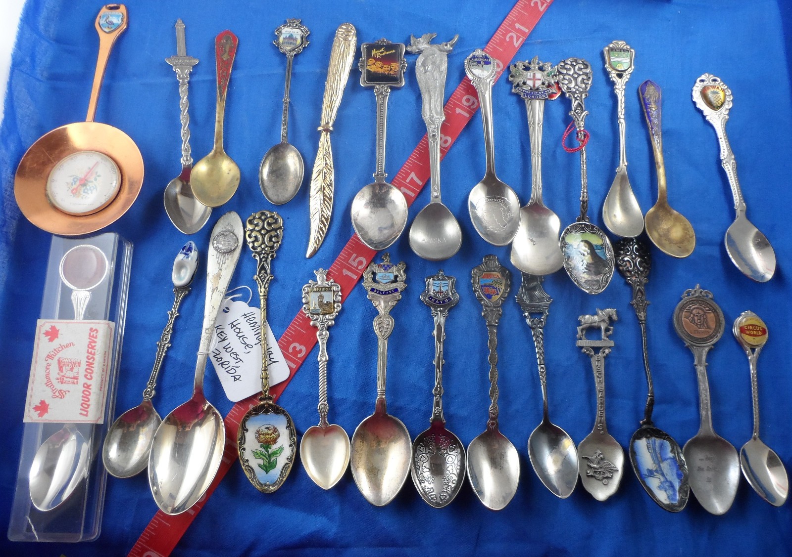 Fresh Souvenir Spoon Lot of 25-Enamel Bowl, Silverplate, Pewter, Brass, Nice