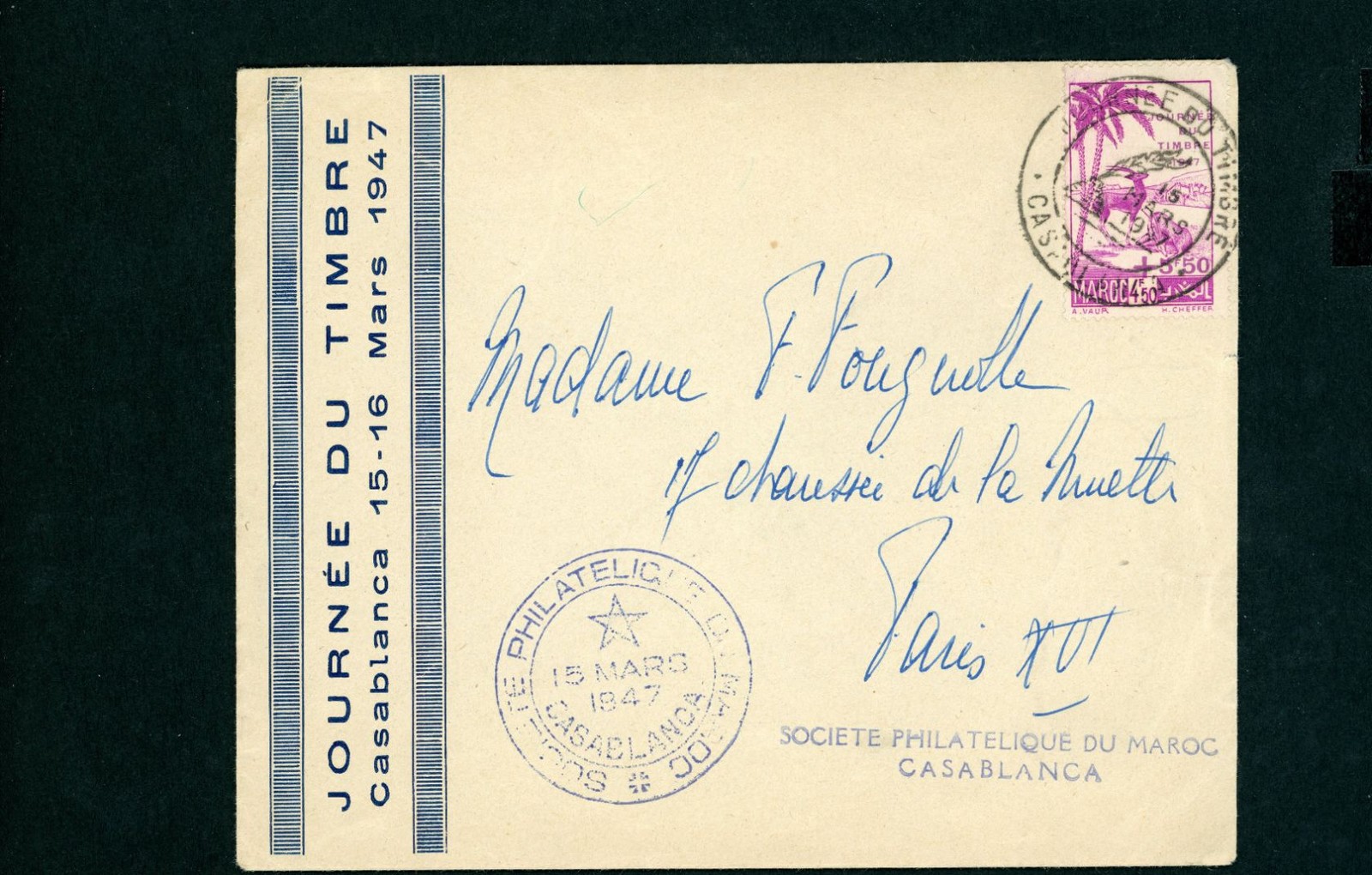 Morocco Single Francctaur Casablanca 1947 Special Postmark