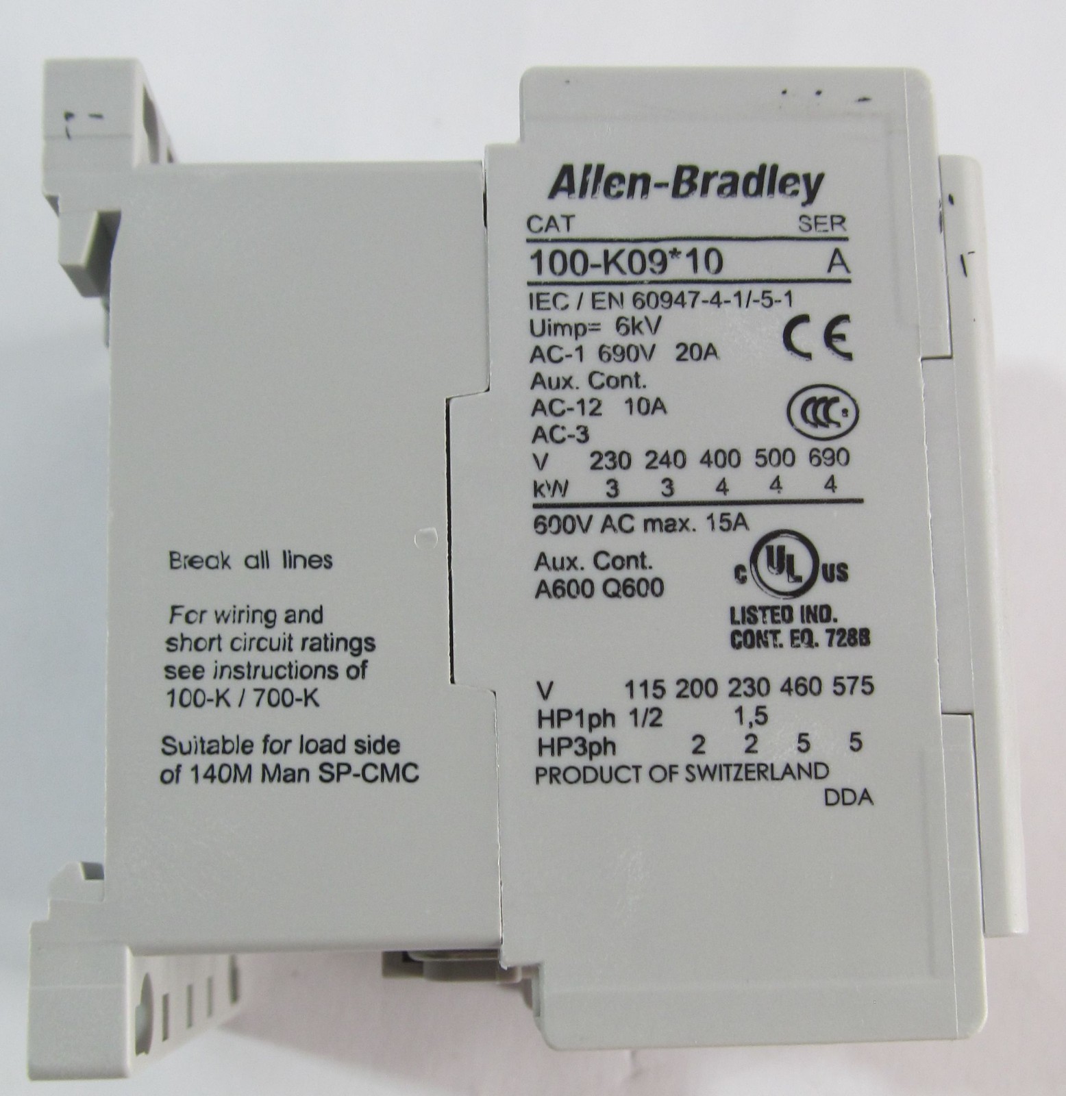 NEW ALLEN BRADLEY 100-K09*10 MINI CONTACTOR 100-K09D10M 110V/120V 9A 3-POLE