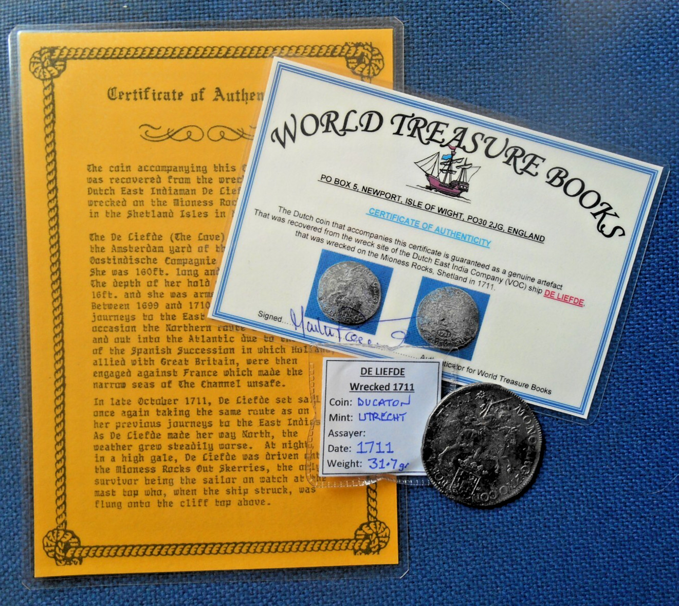 SHIPWRECK treasure SILVER RIDER DUCATON coin DE LIEFDE wreck 1711 VOC Dutch !!