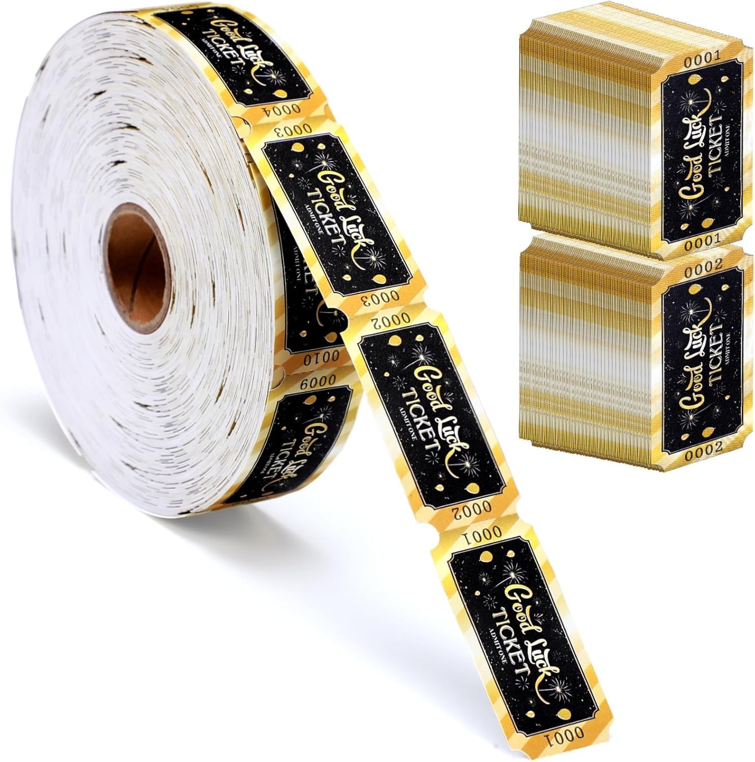Carnival Raffle Tickets 1000 Pcs Roll Black with Golden Numbered Card