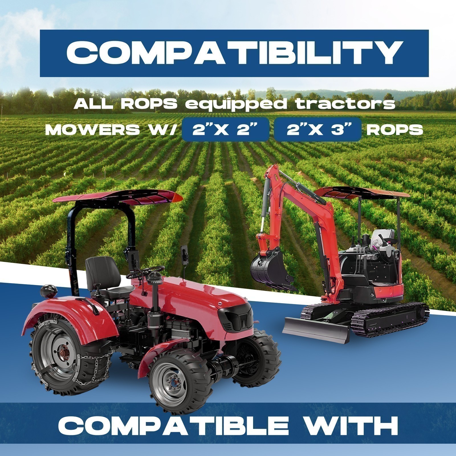 Sun Shield Tuff Top Tractor Canopy For 2" x 2" or 2" x 3" ROPS 48" X 52" Red NEW