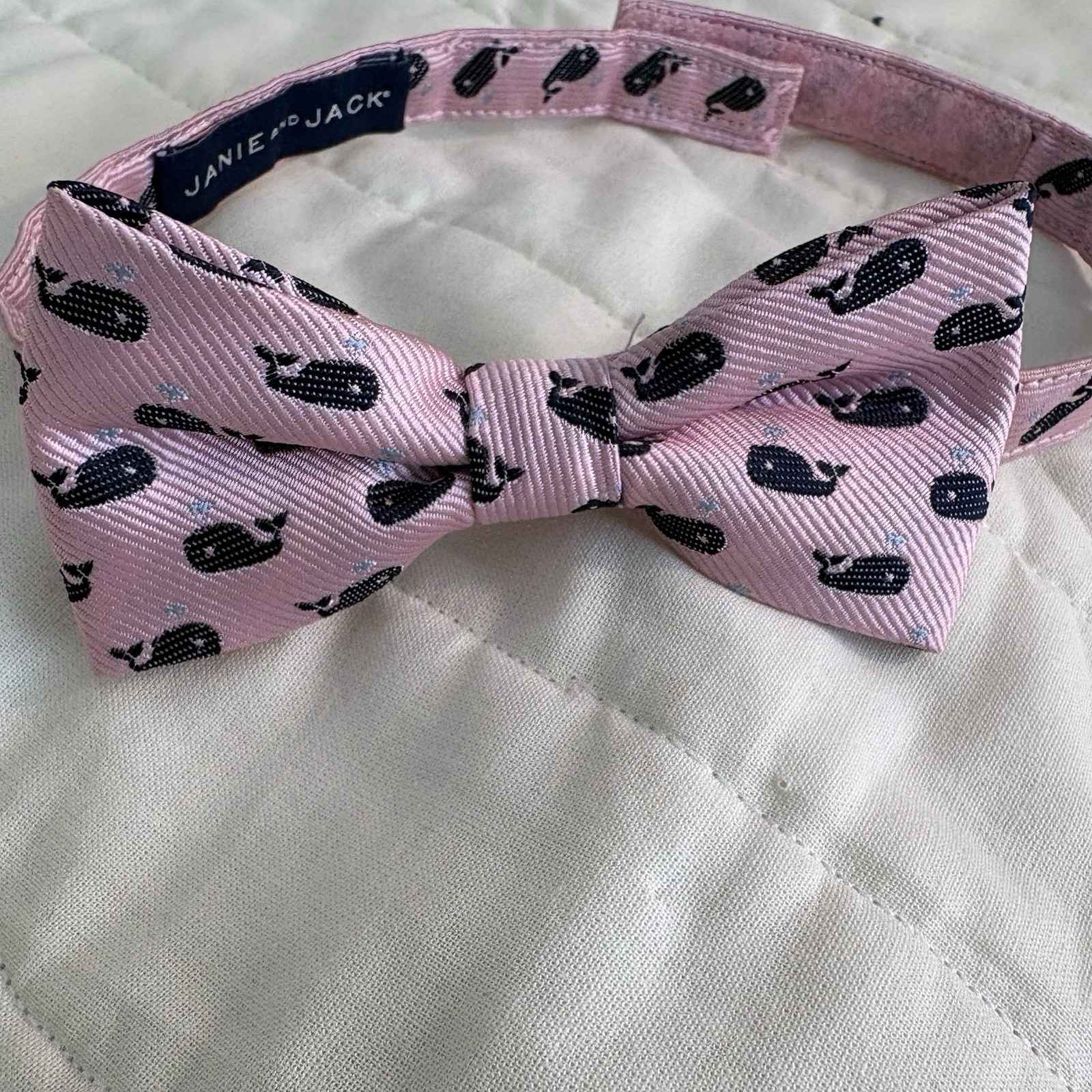 Janie and Jack Pink w/Blue Whales Boy's Bow Tie  Adjustable Hook & Loop Fastener