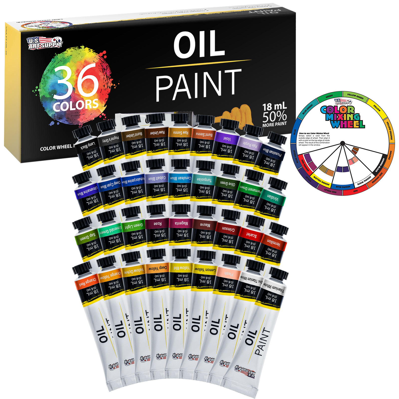 Professional 36 Color Art Oil Paint Set, Lg 18ml Tubes, Artist Student Paintings