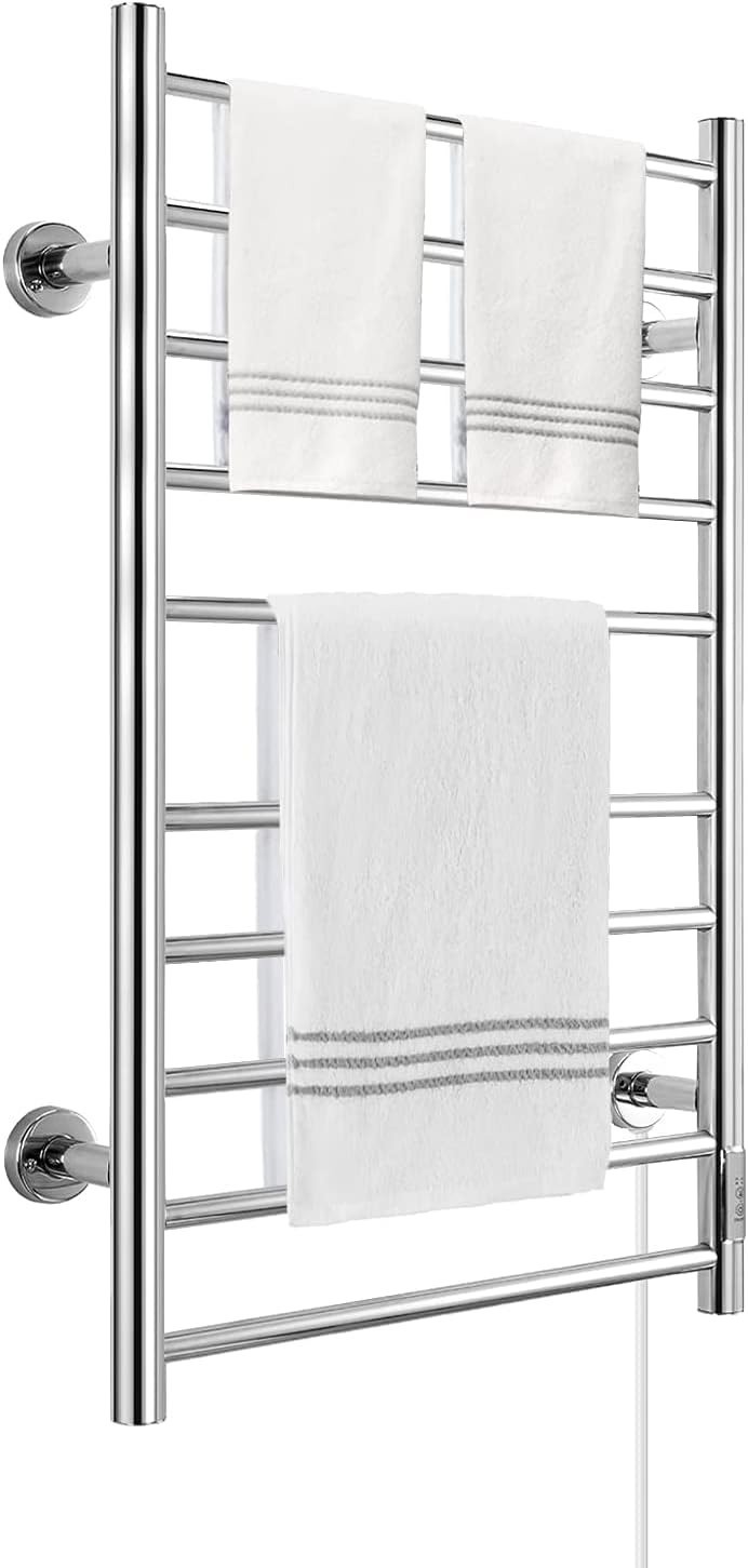 Electric Heated rack towel Warmer 10 Stainless Steel Bars Drying Bathroom silver