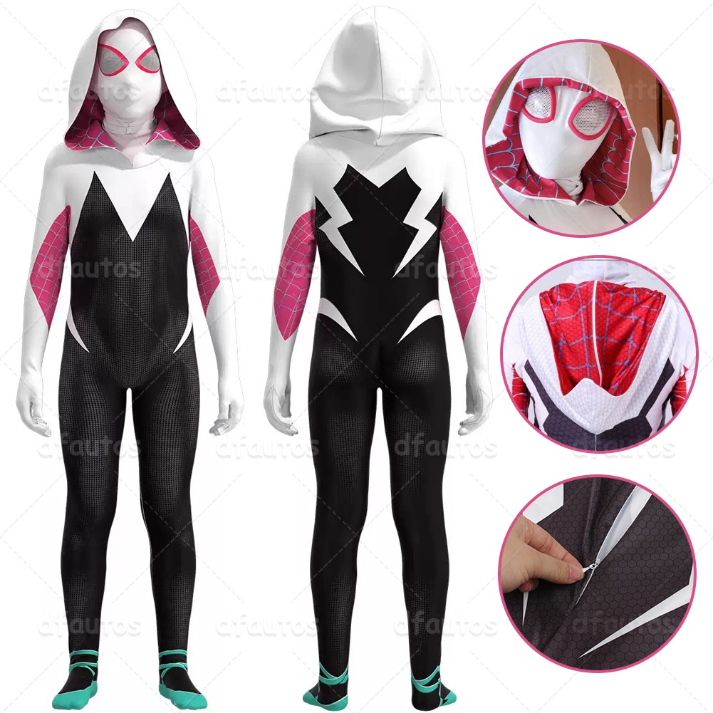 Spider-Man Into the Spider-Verse Spider-Gwen Kids Cosplay Costume Jumpsuit Mask