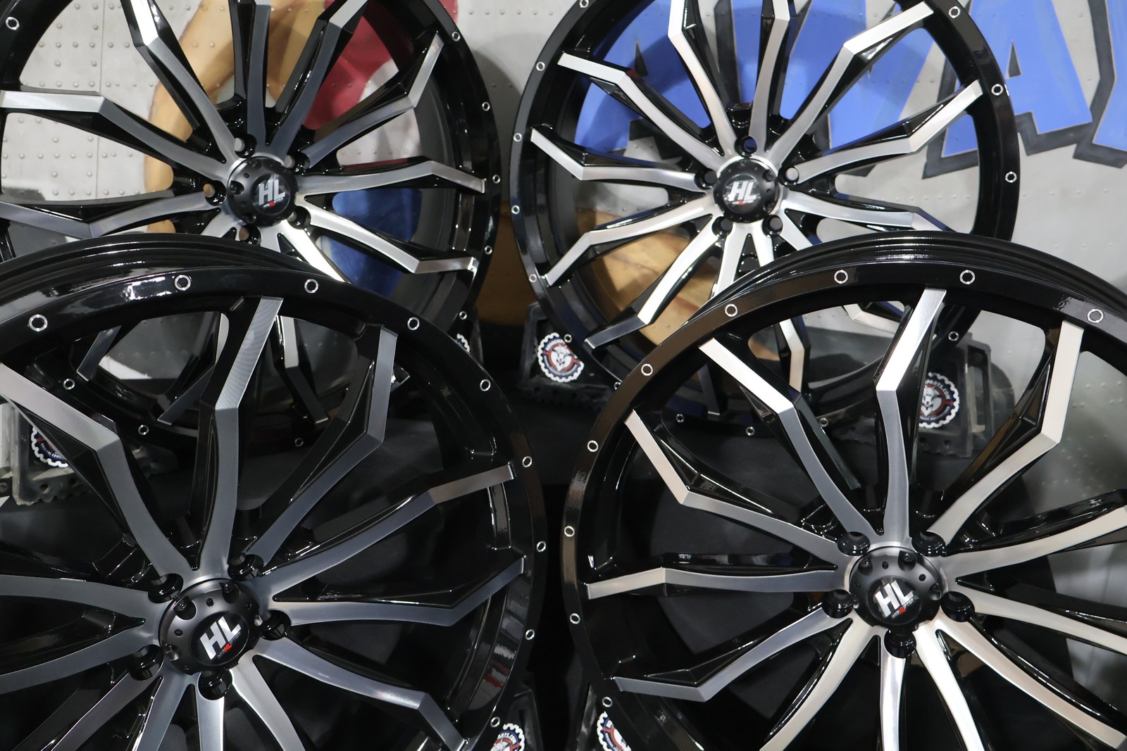 24HL21-1145 NEW HIGH LIFTER GLOSS BLACK/MACHINED 24X7 WHEELS FITS POLARIS RZR RA