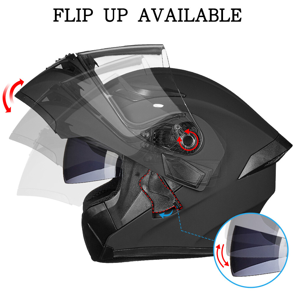 ILM Used Black Flip up Modular Full Face Motorcycle Helmet Dual Visor LED DOT