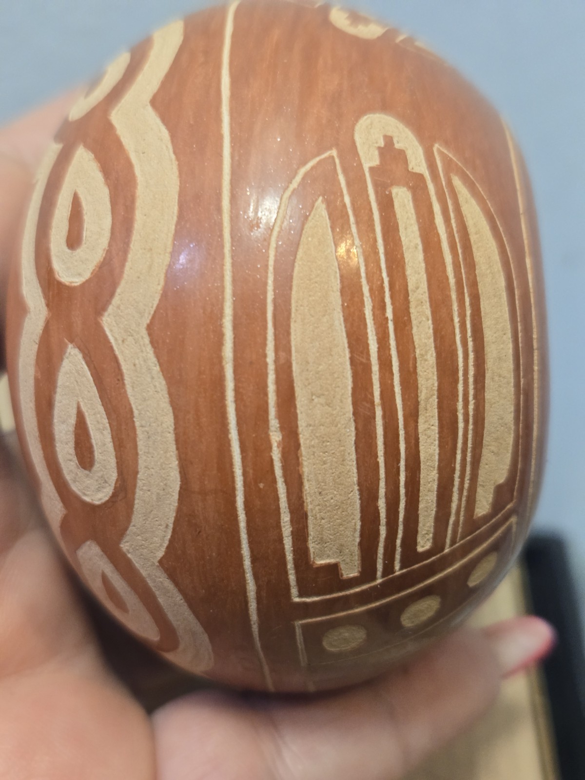 Hand Etched Design Pot Signed MF Toledo (Jemez N. Mexico)