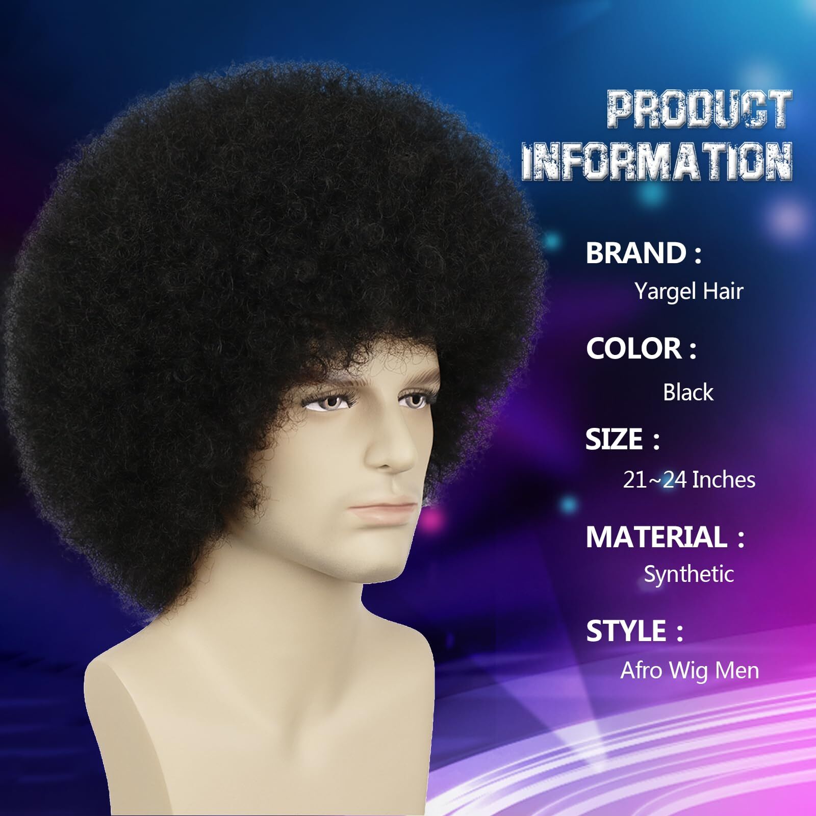 Mens Afro Wig for 70s Disco Rocker Party Black Afro Wig for Men and Women Uni...