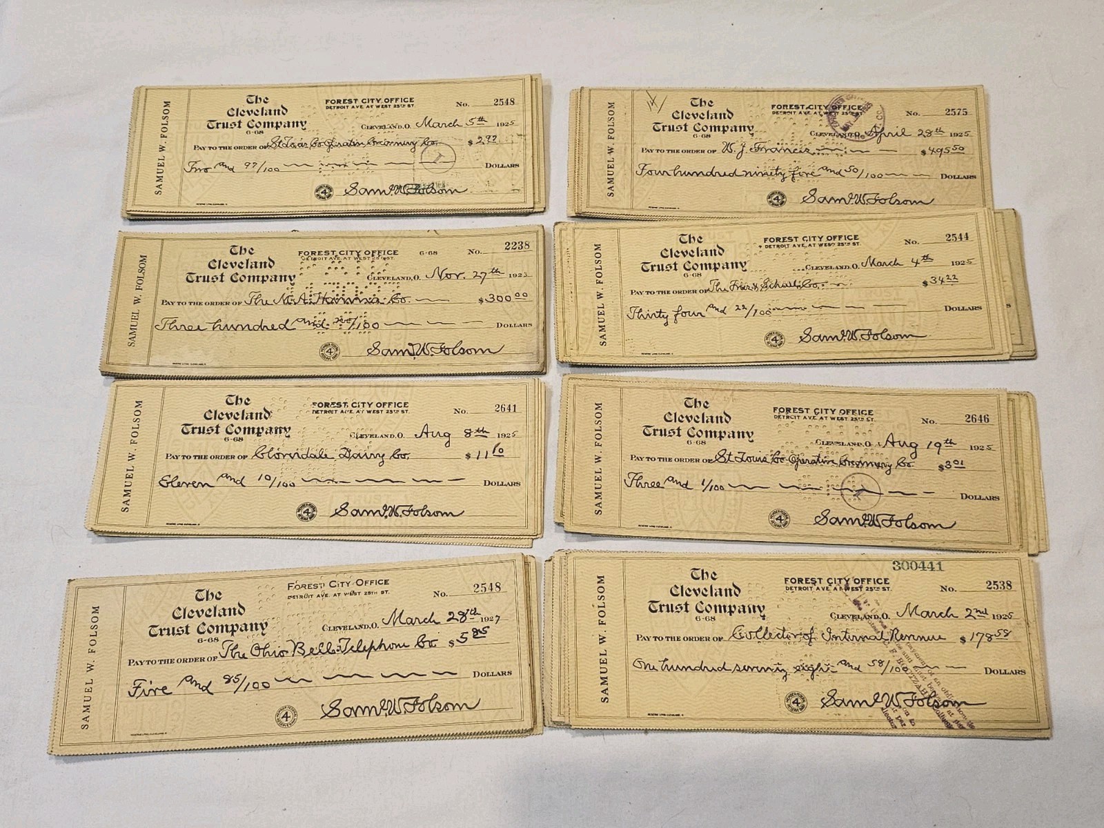 Antique Lot of 150 Cancelled Checks Samuel W. Folsom Cleveland OH 1904 - 1928