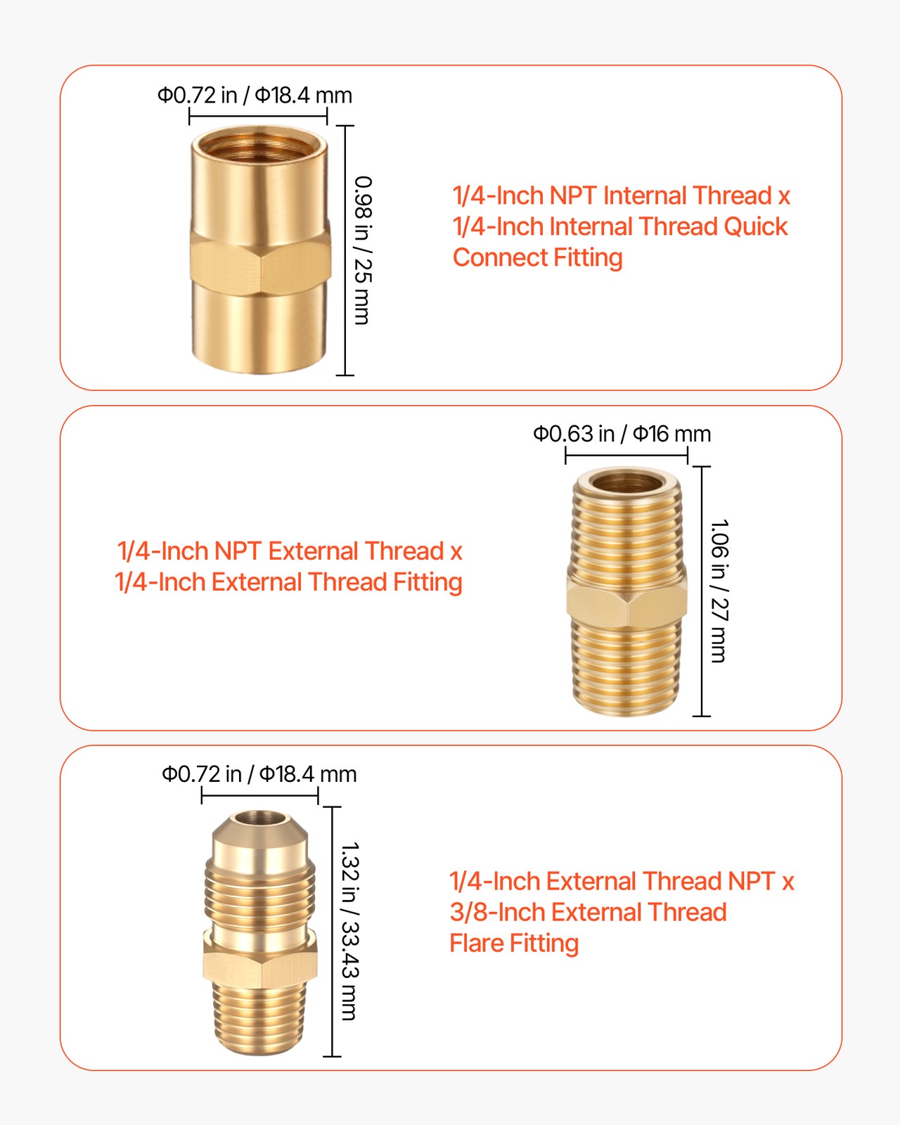 VEVOR 7 Pcs RV Propane Quick Connect Fitting 1/4-Inch NPT x 3/8-Inch Flare