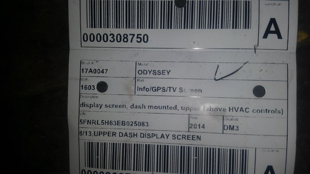 Info-GPS-TV Screen Display Screen Dash Mounted Upper Fits 14-17 ODYSSEY 773504