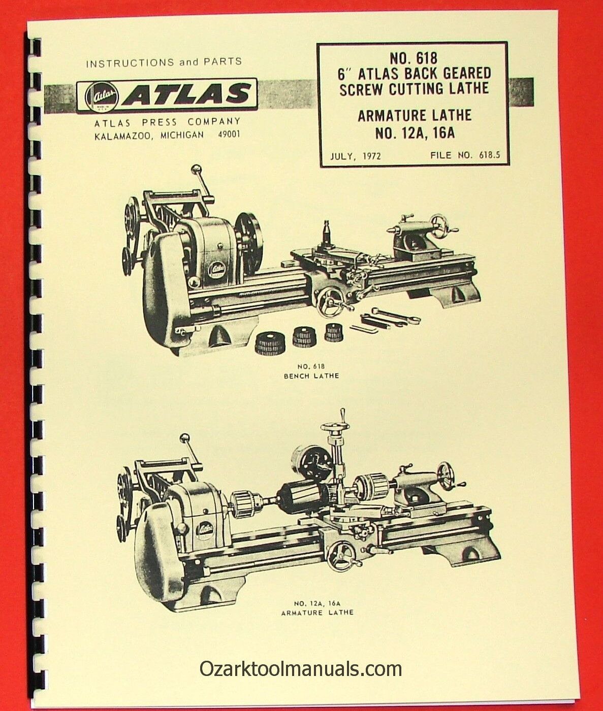ATLAS/CRAFTSMAN 6" Metal Lathe NO. 618 Owner Instructions & Parts Manual 0051
