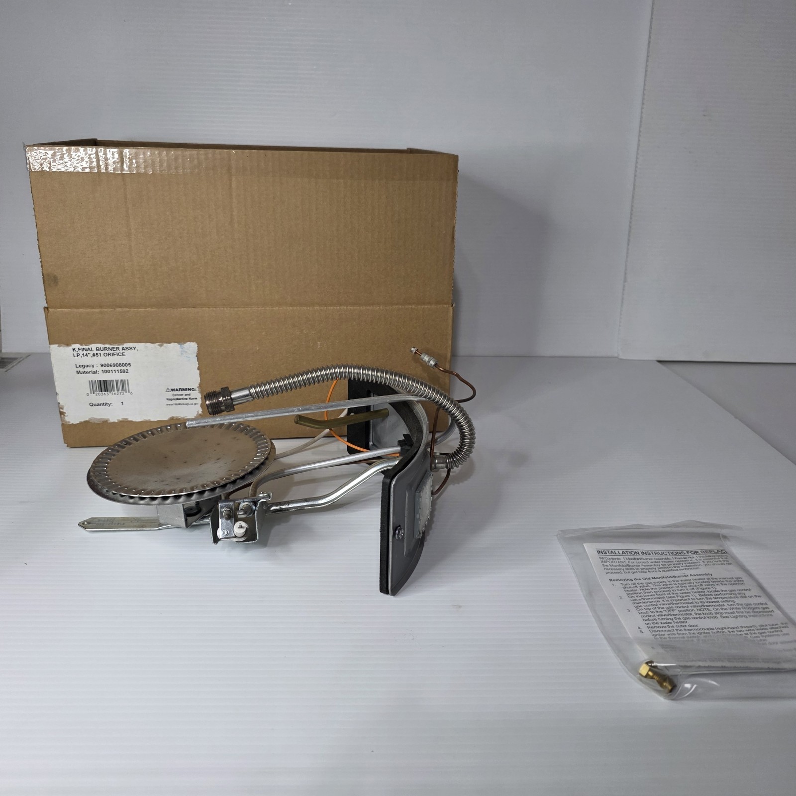 AO Smith Kit Final Burner Assembly LP 14" #51 Orifice 100111592 In Box