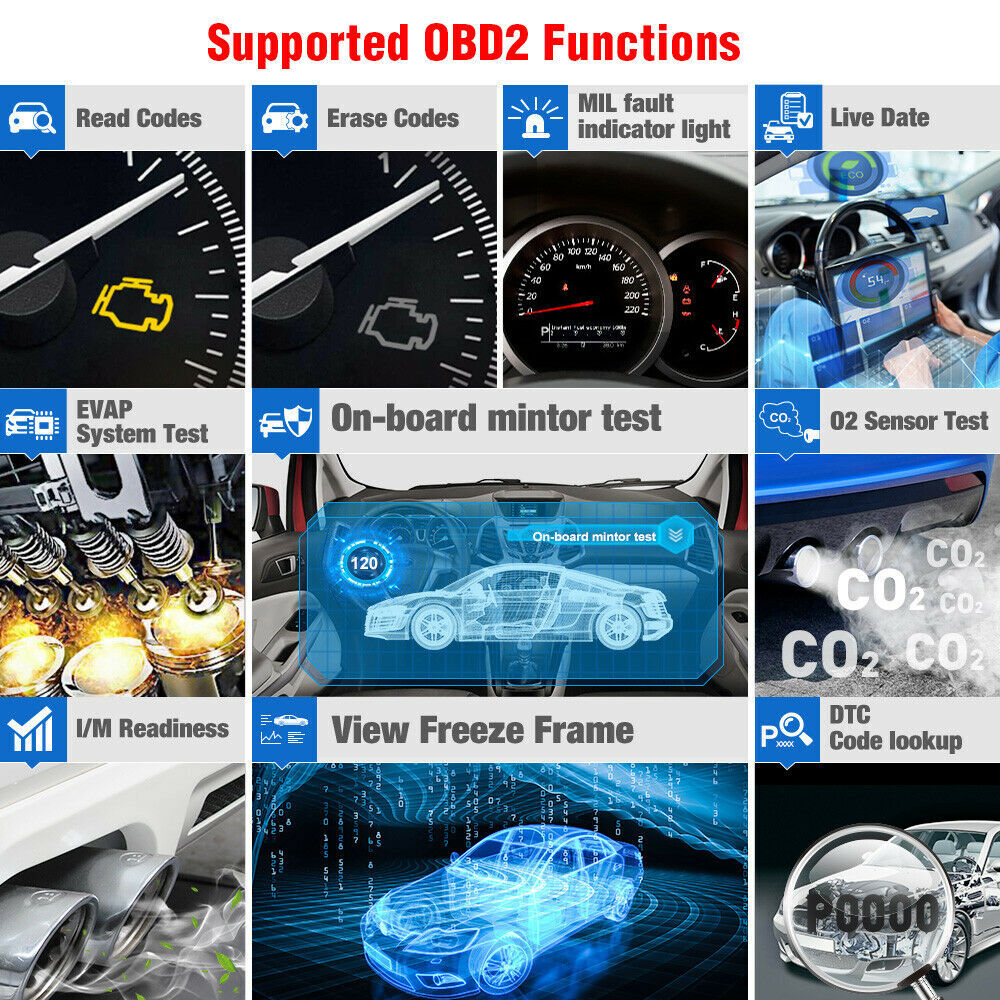 Check Engine OBD2 Scanner Transmission ABS SRS Code Reader Car Diagnostic Tool