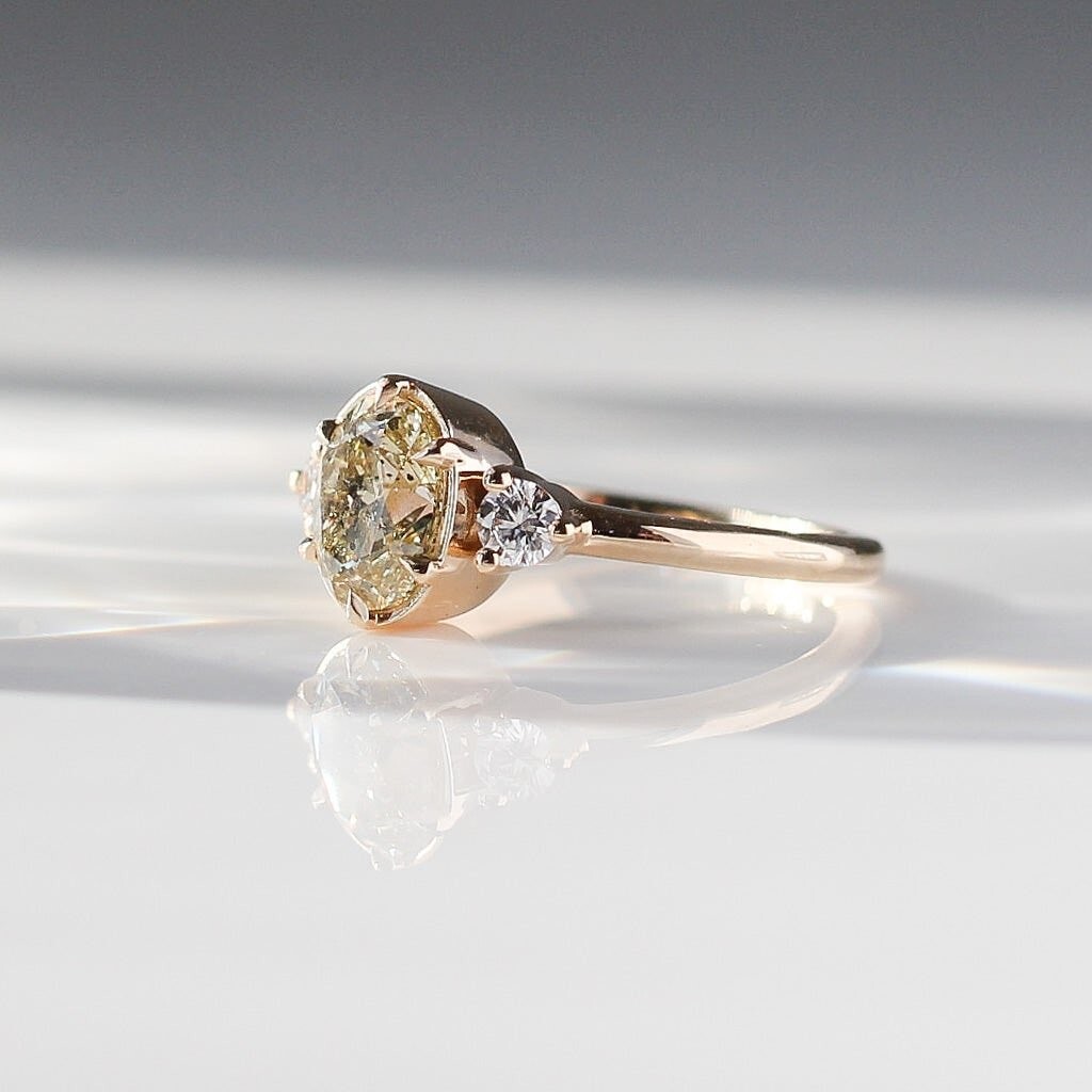 Champagne Engagement Ring Brown Moissanite Oval Cut 3 Stone Ring For Mother Gift