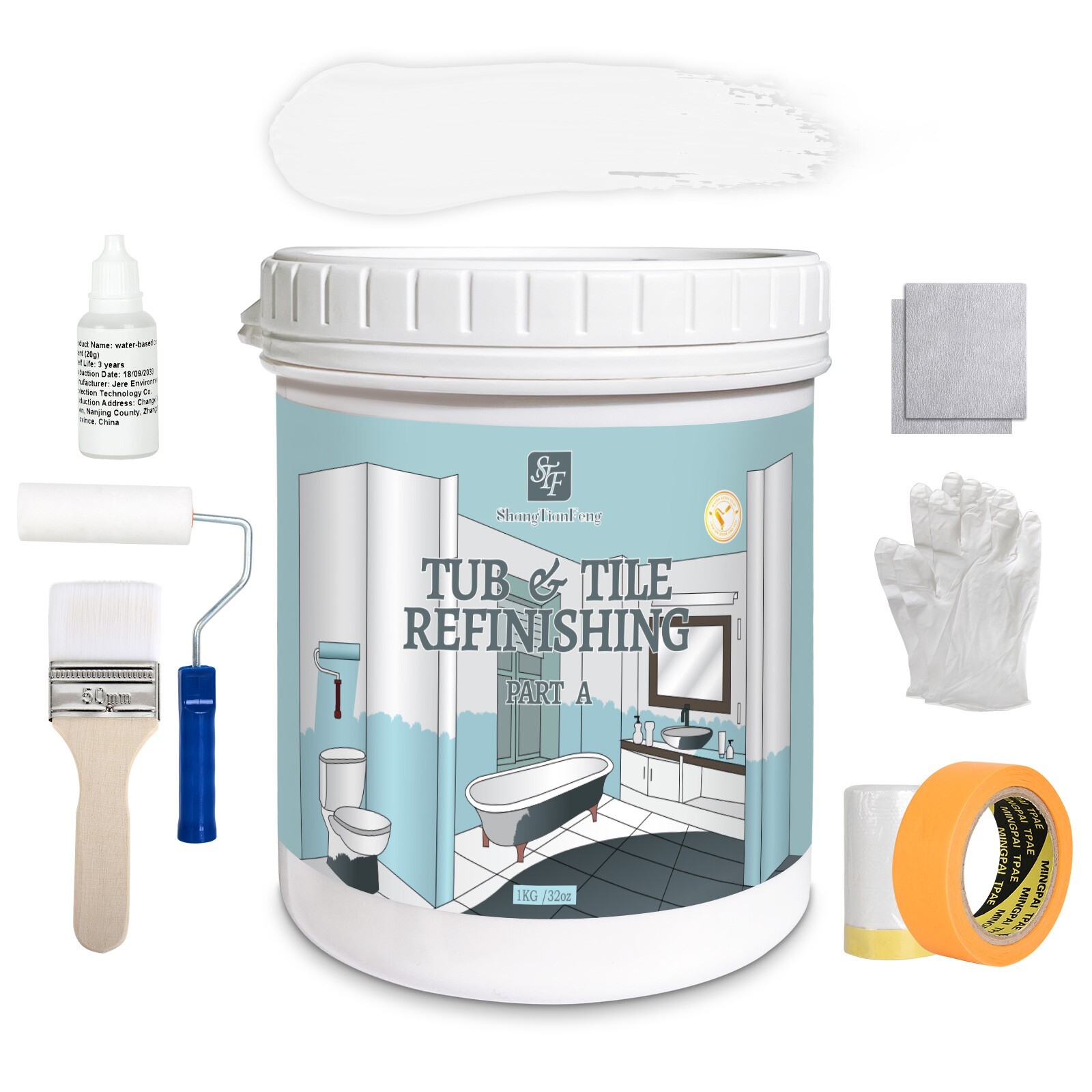 32Oz White Ceramic tub and tile Paint Refinishing Kit Bathtub Bathroom wall Pain