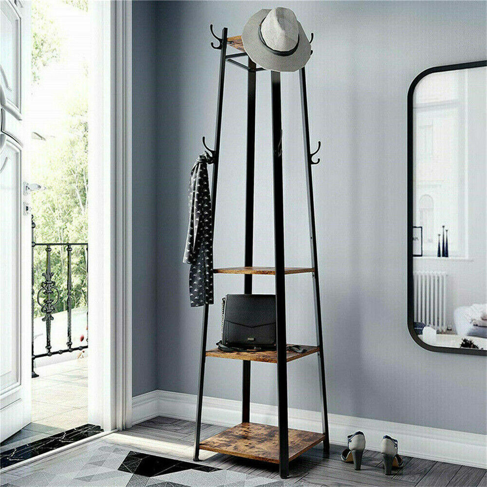 Industrial Coat Rack Stand Hall Tree Entryway Home Storage Shelves with 8 Hooks