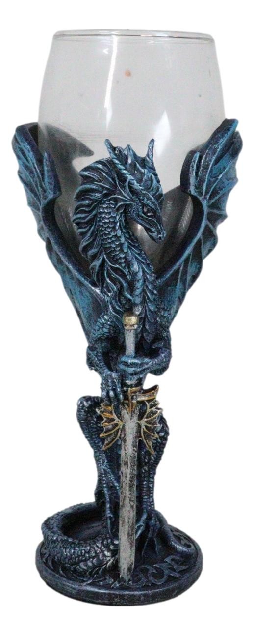 Fantasy Netherworld Blue Dragon Sea Blade Sword Glass Wine Goblet Chalice
