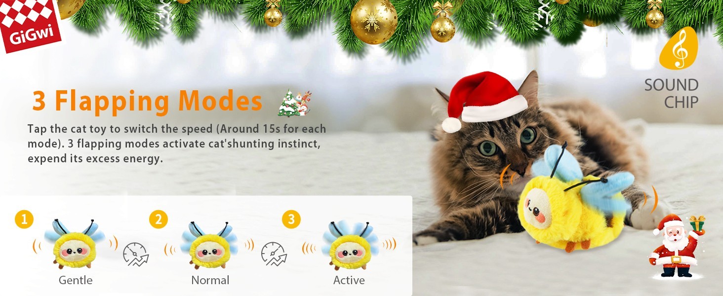 Cat Toy, Motion Activated, Flapping and Chirping Cat Toy with Catnip (Moving Bee