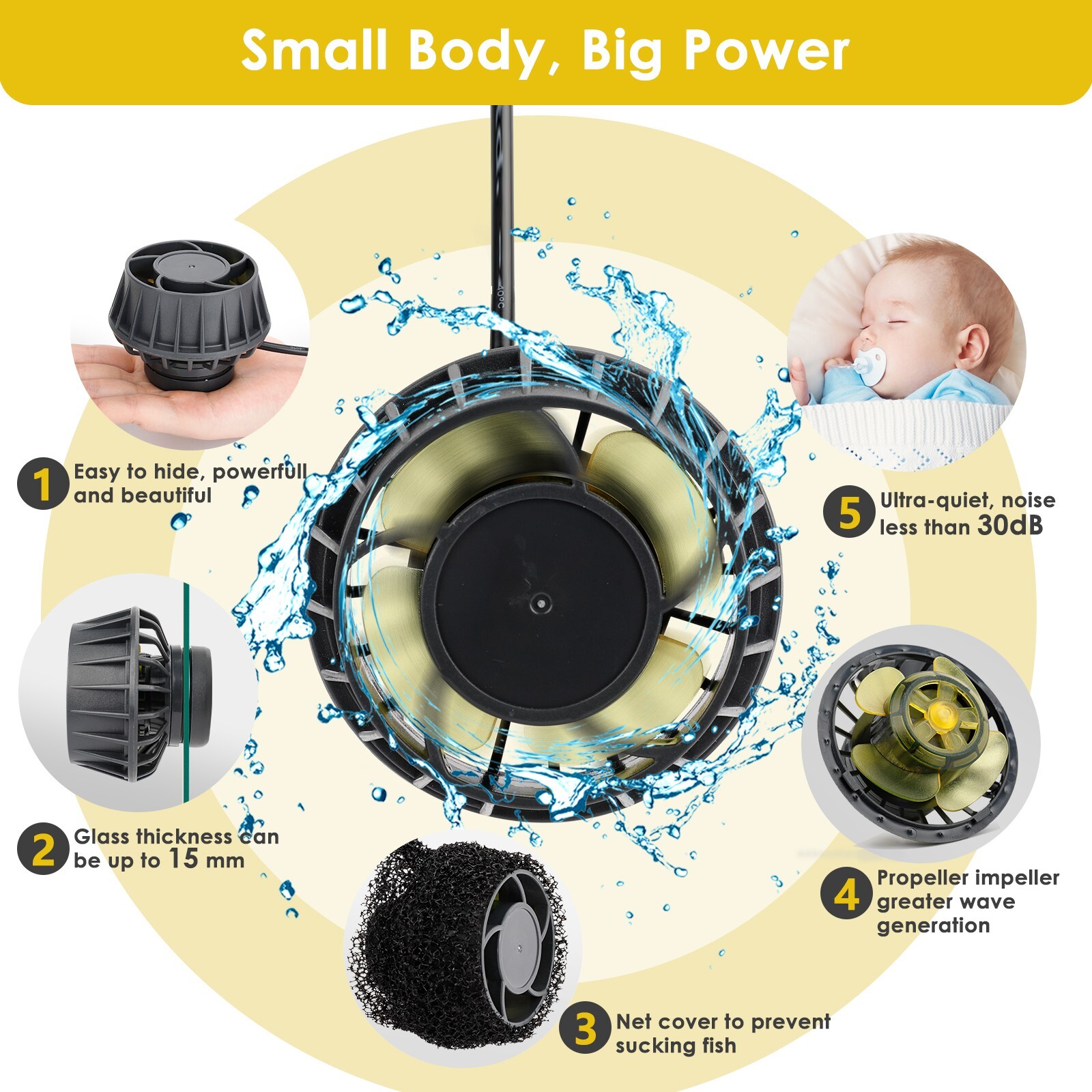 hygger Wave Maker Aquarium w/ Controller Strong Magnetic Powerhead Up to 200 Gal