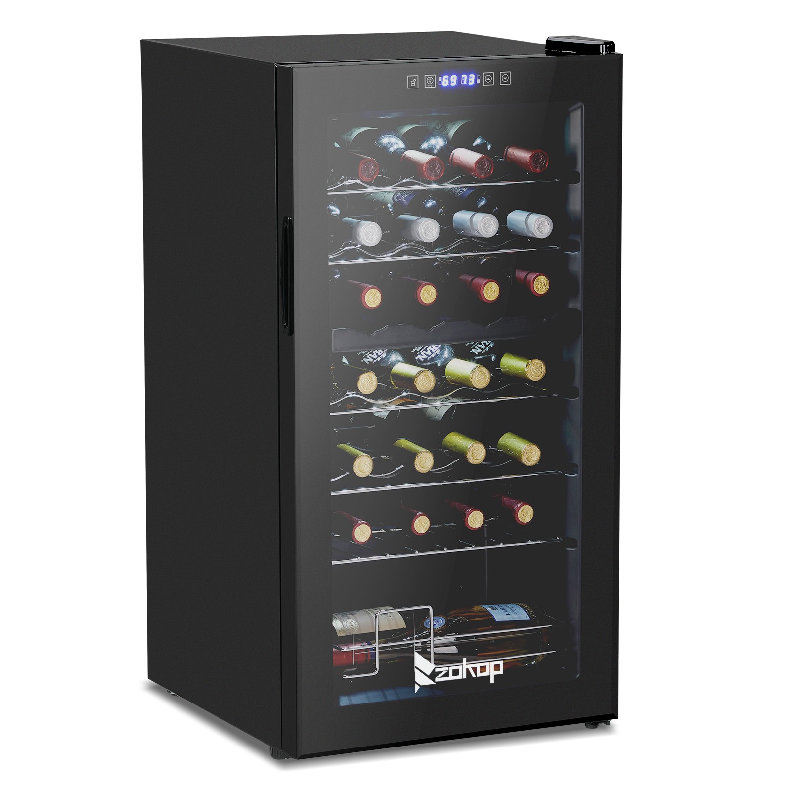 28 Bottle Wine Fridge Freestanding Compressor Wine Cooler Refrigerator, Beverage