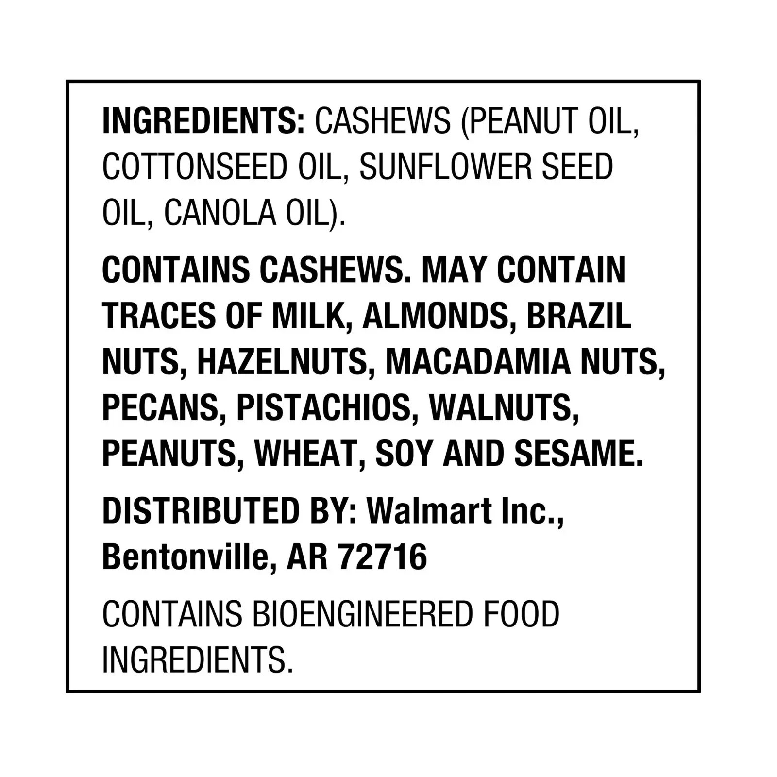 Great Value Deluxe Whole Cashews, Unsalted, 16 oz NEW