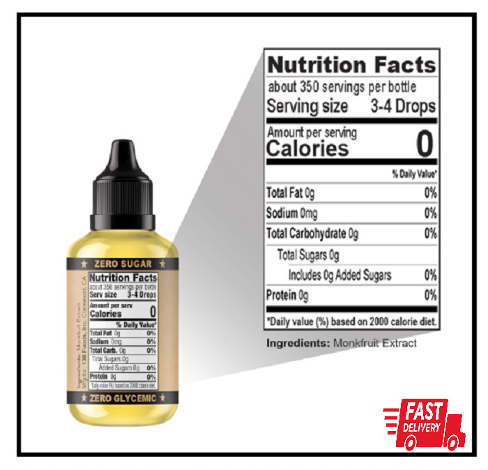 Monk Drops - 100% Monkfruit Liquid Sweetener, Zero Glycemic, Zero Calories, Zero