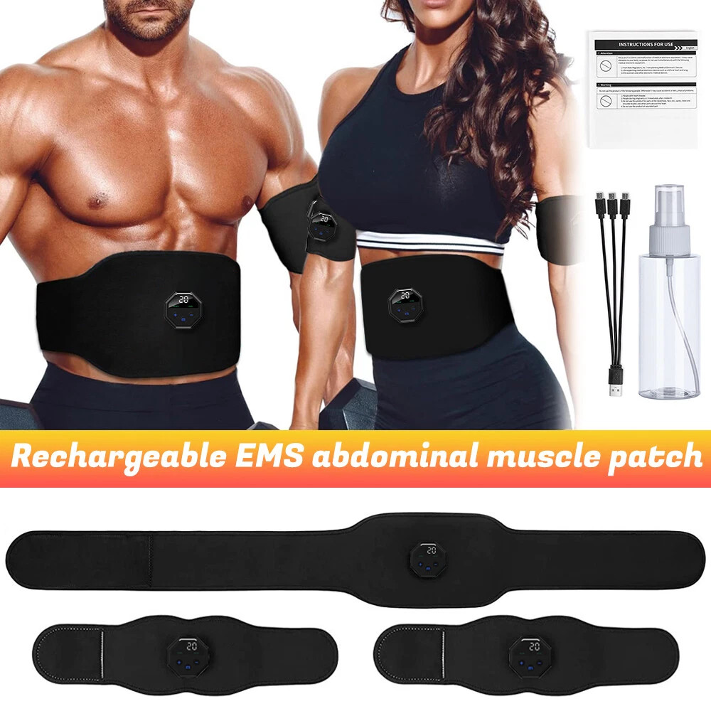 Muscle Stimulator EMS Ab Trainer Tens Men Portable Stimulater Abs Massager Black