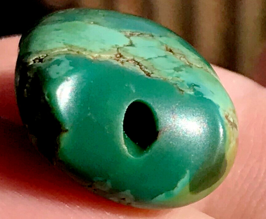 RARE ANTIQUE VERY OLD TIBETAN TURQUOISE BEAD - BEAUTIFUL WORN PATINA!