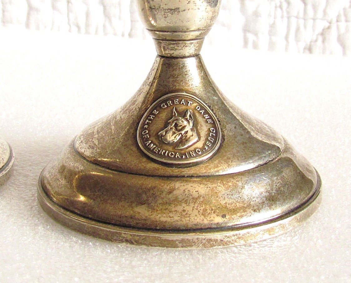 Towle Sterling Silver Candle holders weighted Great Dane Club of America scrap ?