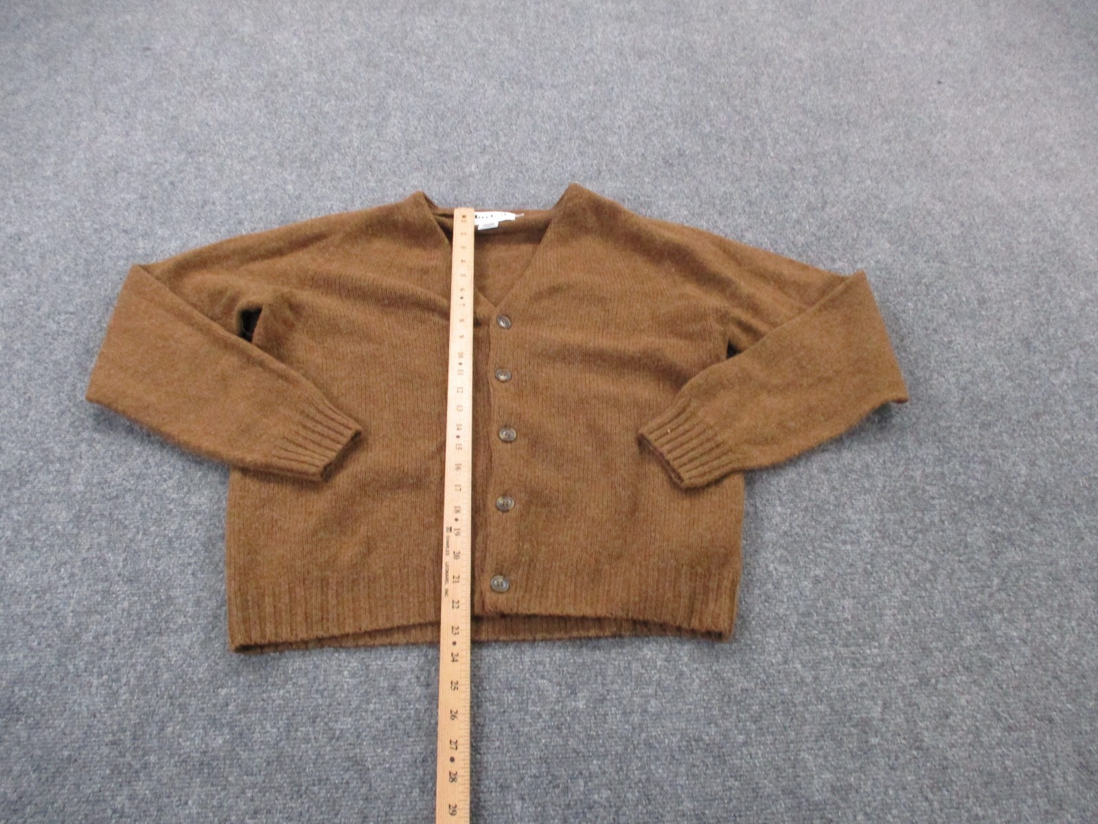 Harley Of Scotland Sweater Men L Brown Pure Virgin Wool Cardigan Shaggy Casual