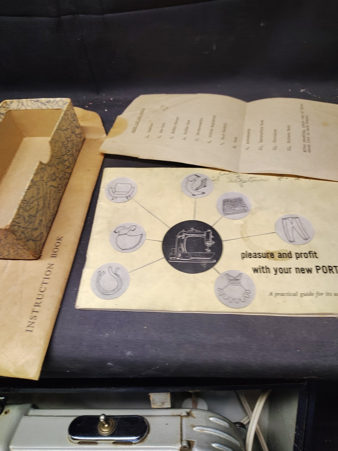 Vintage Portman Sewing Machine Compact Case Pedal Attachments