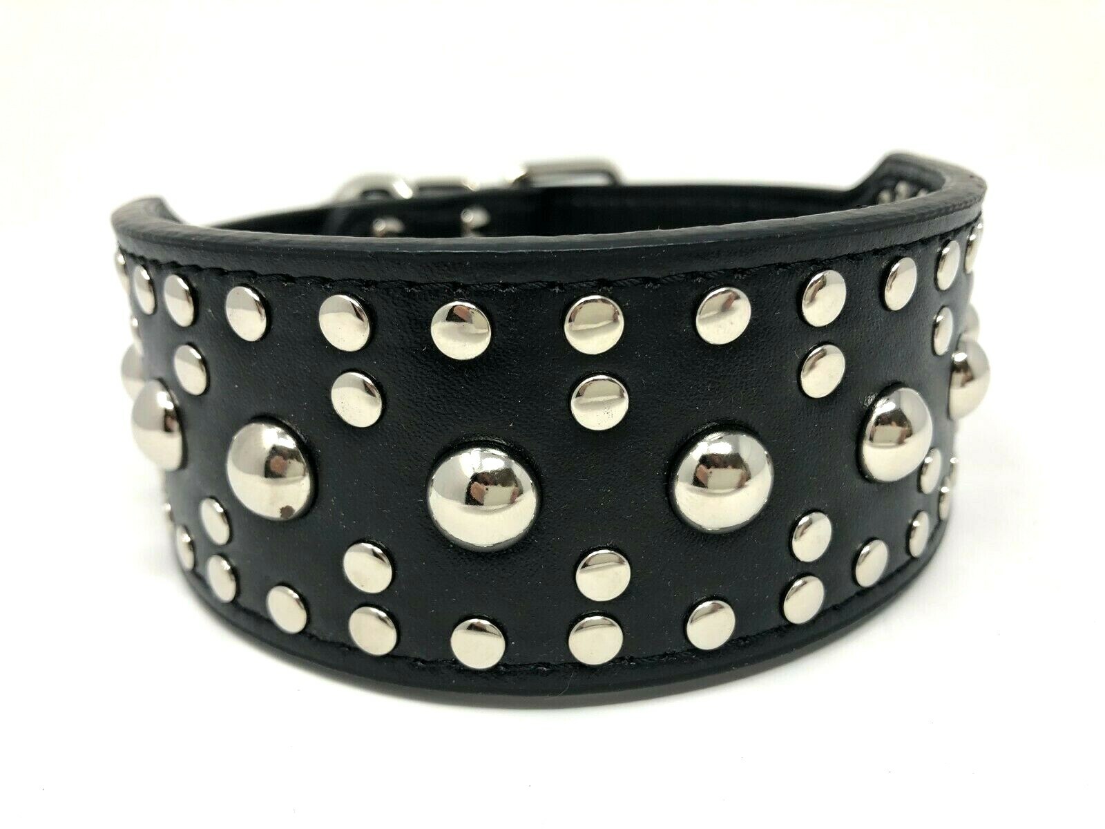 Dog Collar Studded Rivet Adjustable Faux Leather 2" wide S M L XL 13 Colors