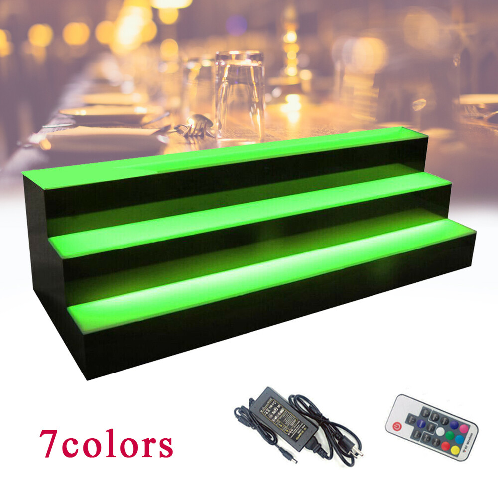 3 Step Tier LED Lighted Shelves Illuminated Liquor Bottle Bar Display Stand
