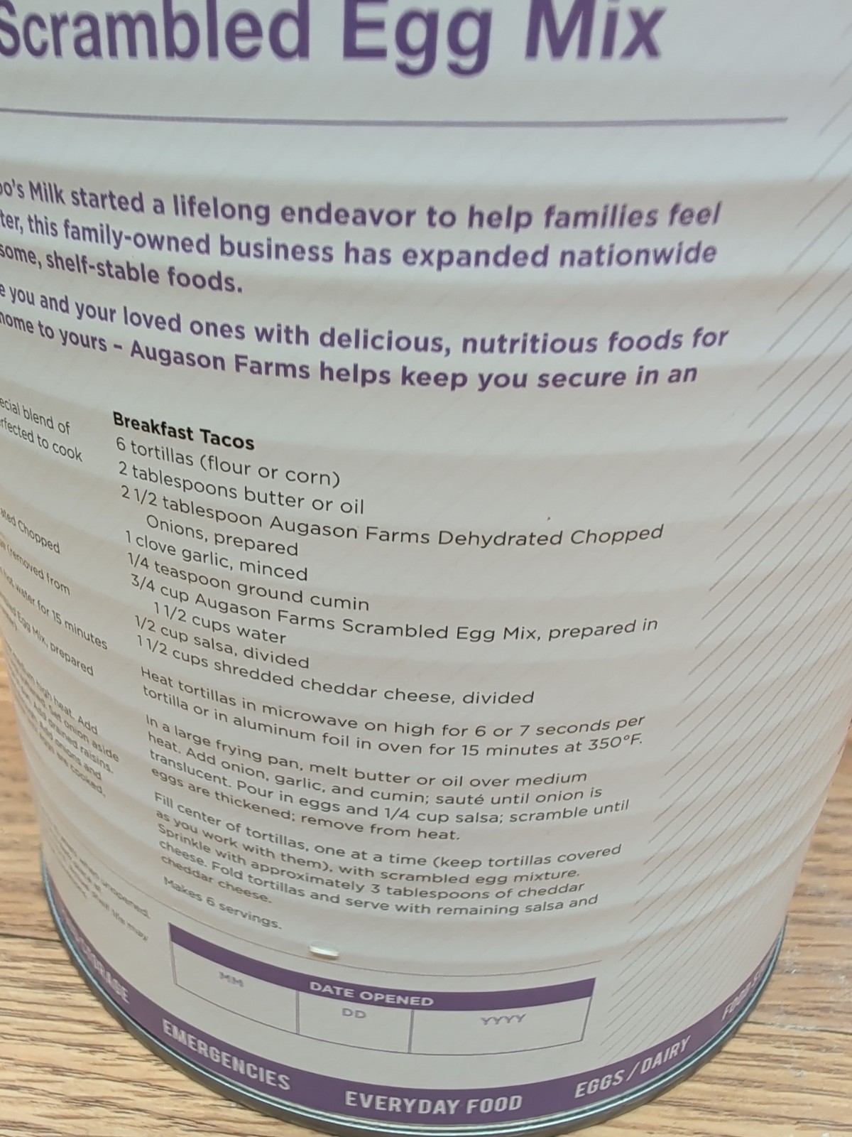 Augason Farms Scrambled Egg Mix 2 Lbs 4 Oz No.10 Can Emergency