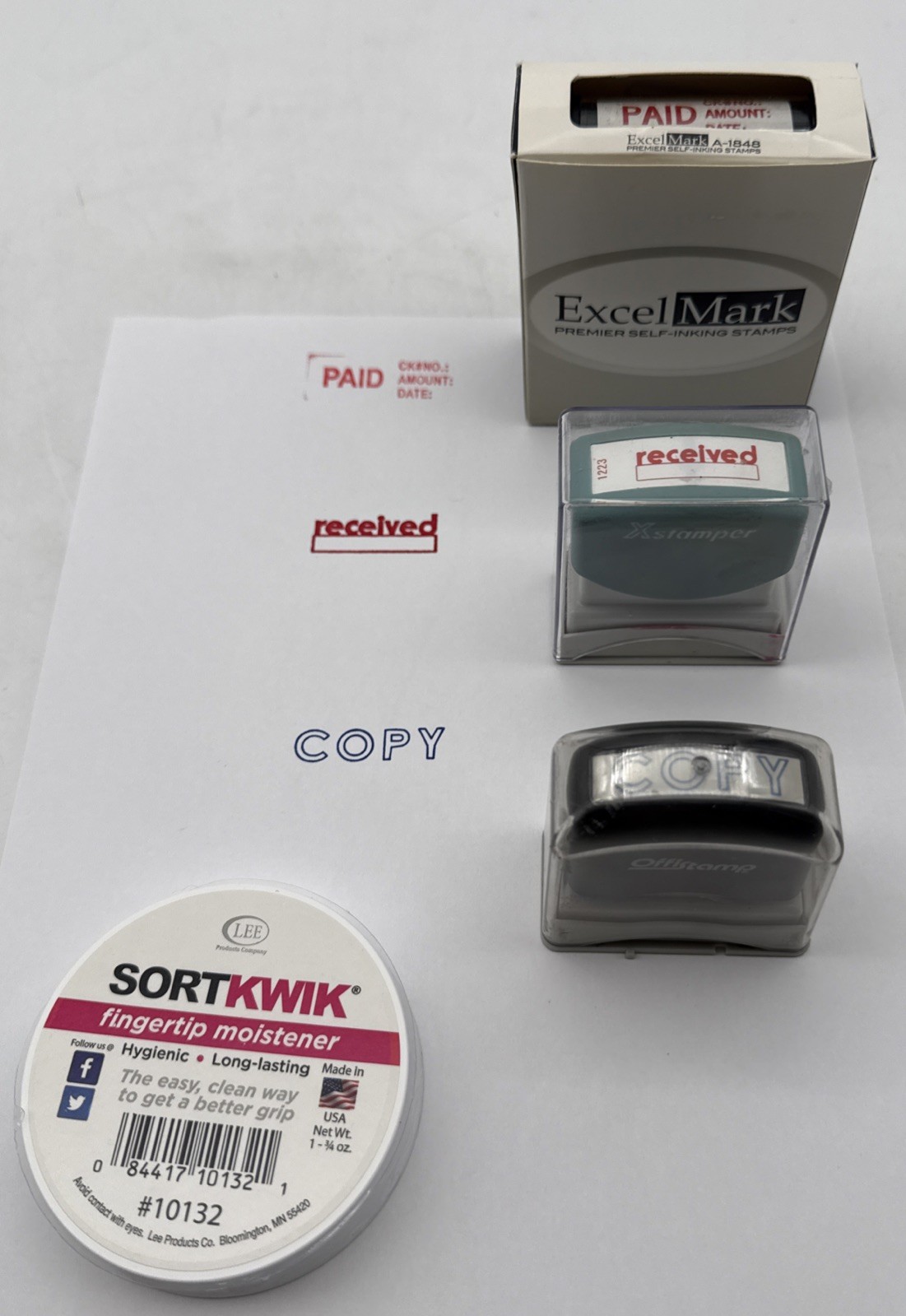 Lot of 3 self inking office stamp set Paid, Received & Copy Bundle with Bonus