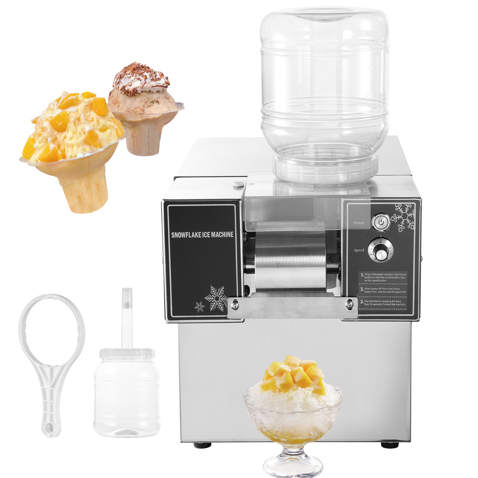 Commercial Snowflake Ice Machine, Snow Cone Machine, Ice Shaver Slush Maker