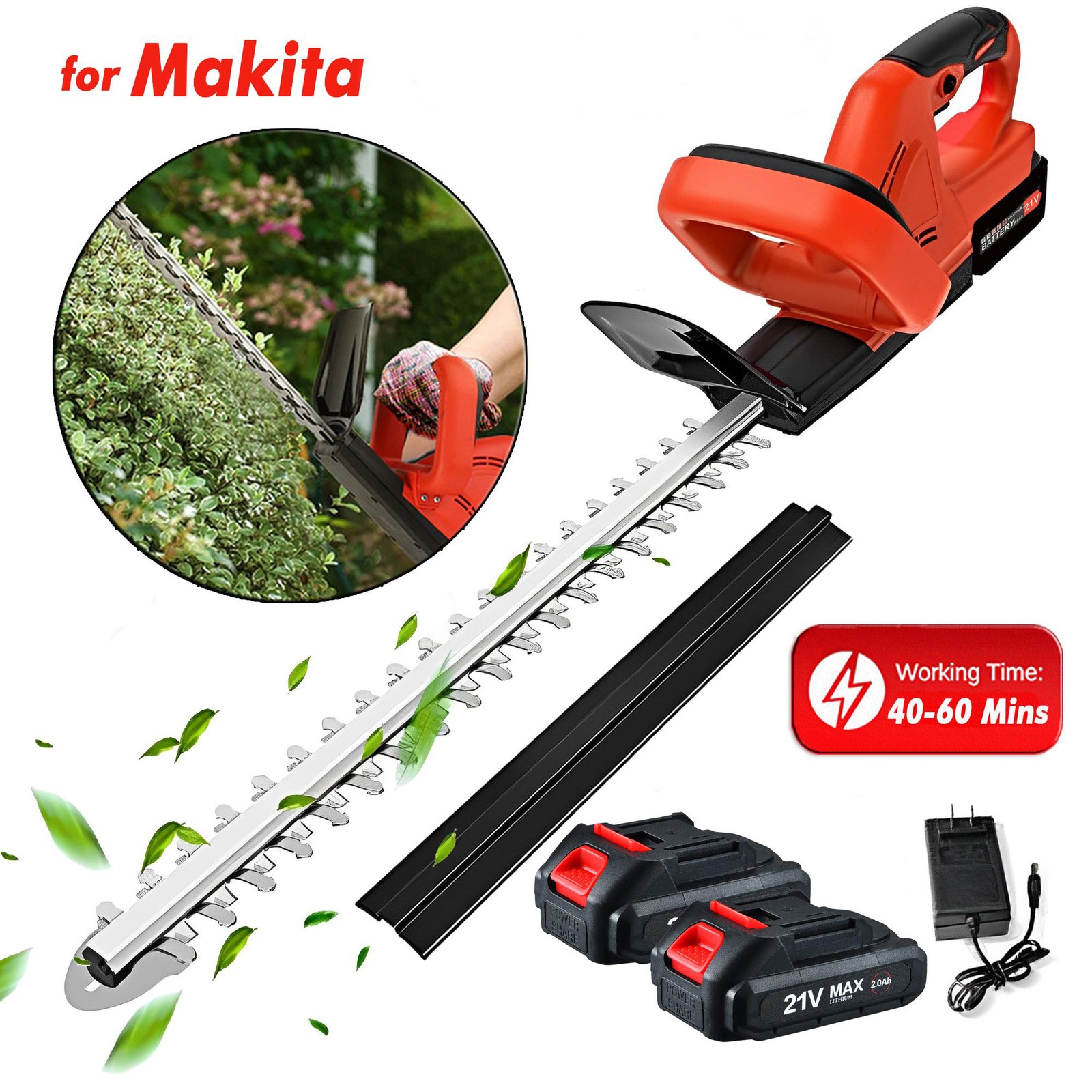 22'' Electric Hedge Trimmer Cordless Power Hedge Trimmer with 2Battery & Charger