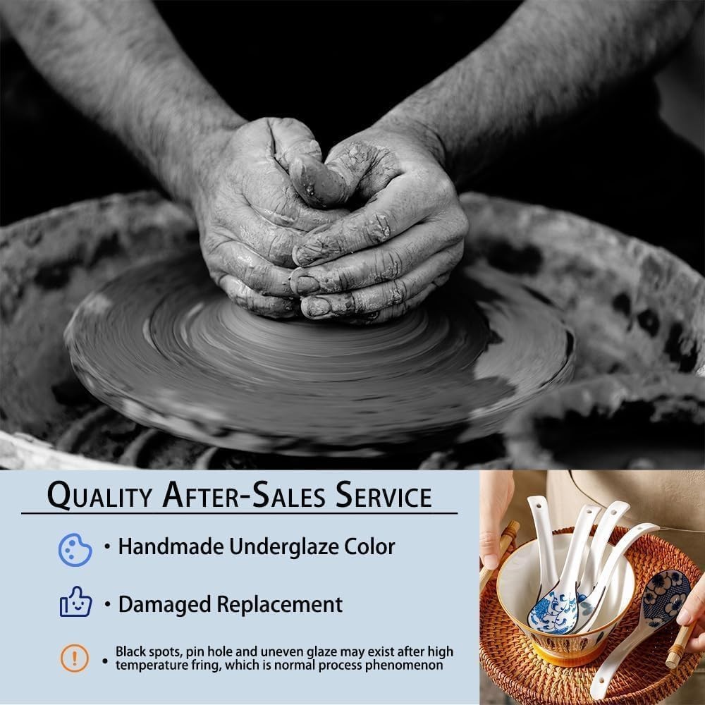 5pcs Asian Soup Spoon, Ceramic Chinese Spoons, Deep Oval Hook White